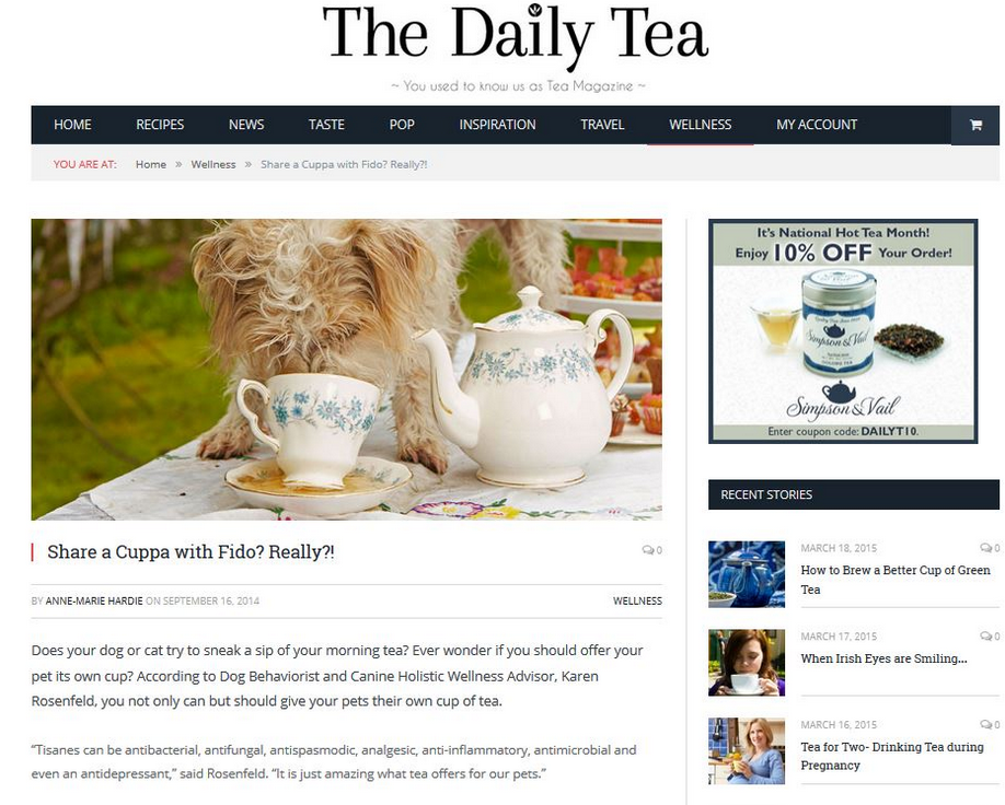 About in the media - article on tea for dogs